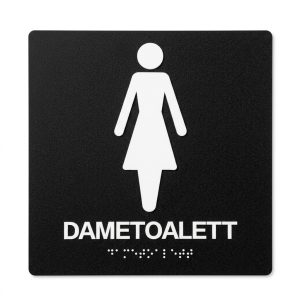 Dametoalett skilt fra Smart Tactiles med braille (blindeskrift)